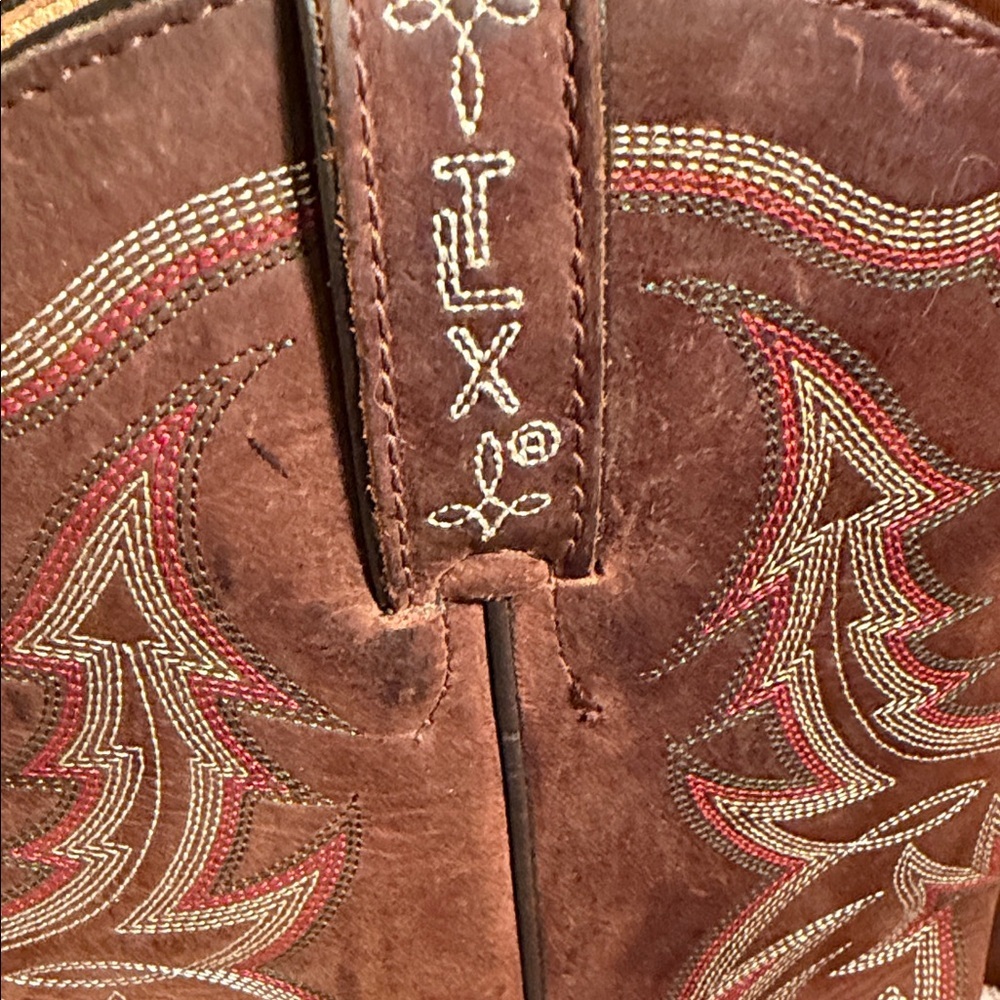 Tony Lama Red-Brown Embroidered Western Heeled Boots - Picture 13 of 16